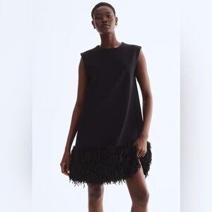 H&M Black Sleeveless Mini Jersey Dress with Fringe Hem. Large. NWT